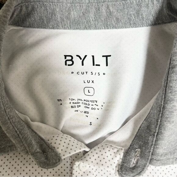 Bylt Drop Cut Athletic Lux Active Collared Polo Shirt White Dot Size L - Picture 6 of 6